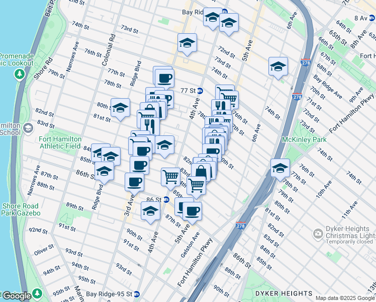map of restaurants, bars, coffee shops, grocery stores, and more near 416 81st Street in Brooklyn