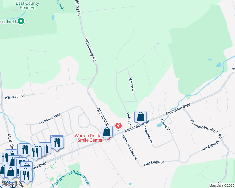 map of restaurants, bars, coffee shops, grocery stores, and more near 9 Helen Street in Warren