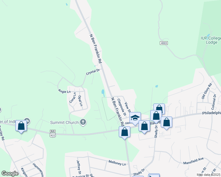 map of restaurants, bars, coffee shops, grocery stores, and more near 223 North Ben Franklin Road in Indiana