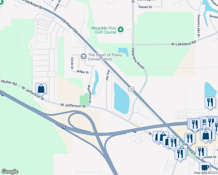 map of restaurants, bars, coffee shops, grocery stores, and more near 154 Jay Avenue in Morton