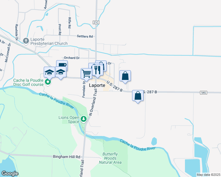 map of restaurants, bars, coffee shops, grocery stores, and more near 3201 West Co Road 52E in Laporte