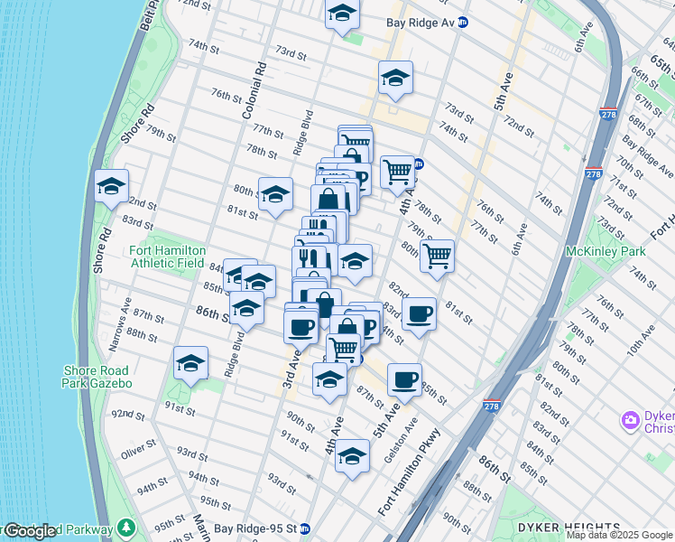map of restaurants, bars, coffee shops, grocery stores, and more near in Brooklyn