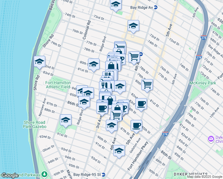 map of restaurants, bars, coffee shops, grocery stores, and more near in Brooklyn