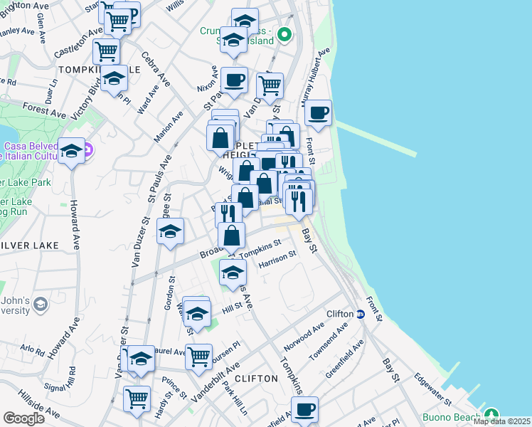 map of restaurants, bars, coffee shops, grocery stores, and more near in Staten Island