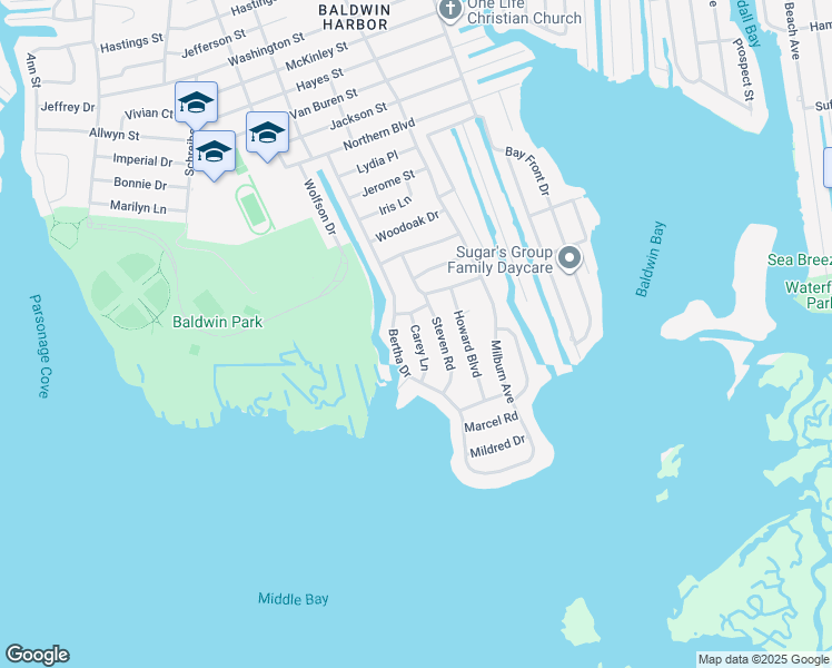 map of restaurants, bars, coffee shops, grocery stores, and more near in Baldwin