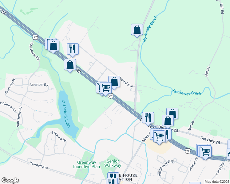map of restaurants, bars, coffee shops, grocery stores, and more near 422 U.S. 22 in Readington Township