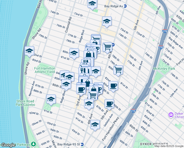 map of restaurants, bars, coffee shops, grocery stores, and more near 324 82nd Street in Brooklyn