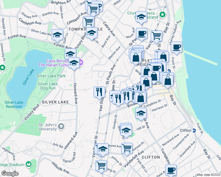 map of restaurants, bars, coffee shops, grocery stores, and more near 50 Targee Street in Staten Island