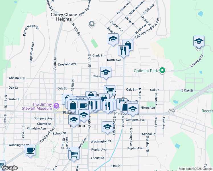 map of restaurants, bars, coffee shops, grocery stores, and more near 245 North 5th Street in Indiana