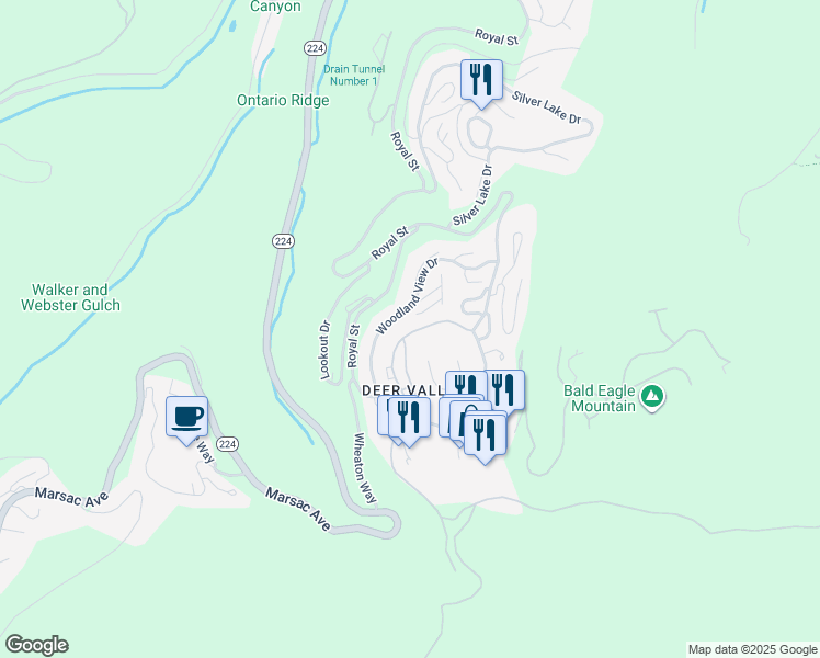 map of restaurants, bars, coffee shops, grocery stores, and more near 7665 Sterling Dr in Park City