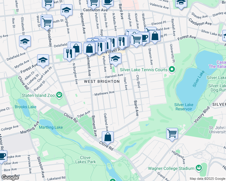 map of restaurants, bars, coffee shops, grocery stores, and more near 83 Mathews Avenue in Staten Island