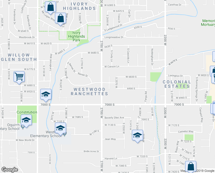 map of restaurants, bars, coffee shops, grocery stores, and more near 6888 South Harvest Circle in West Jordan