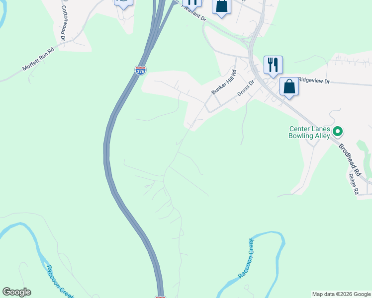 map of restaurants, bars, coffee shops, grocery stores, and more near 332 Bunker Hill Road in Aliquippa