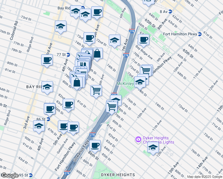 map of restaurants, bars, coffee shops, grocery stores, and more near 7606 7th Ave in Brooklyn
