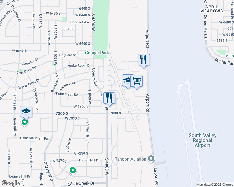 map of restaurants, bars, coffee shops, grocery stores, and more near 6899 Florentine Way in West Jordan