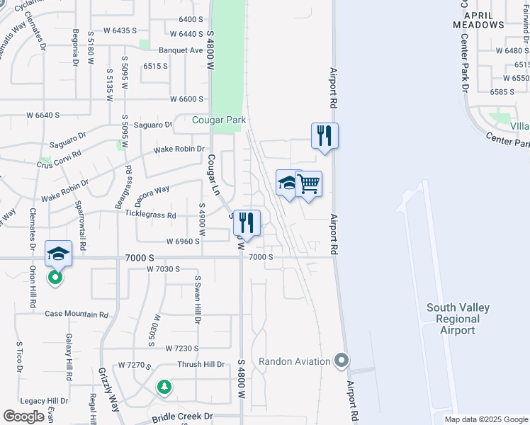 map of restaurants, bars, coffee shops, grocery stores, and more near 6899 Florentine Way in West Jordan
