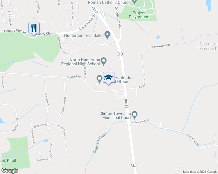 map of restaurants, bars, coffee shops, grocery stores, and more near 1445 New Jersey 31 in Hunterdon County