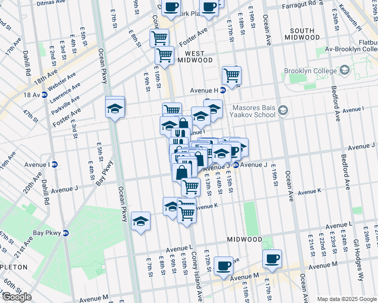map of restaurants, bars, coffee shops, grocery stores, and more near 946 East 12th Street in Brooklyn