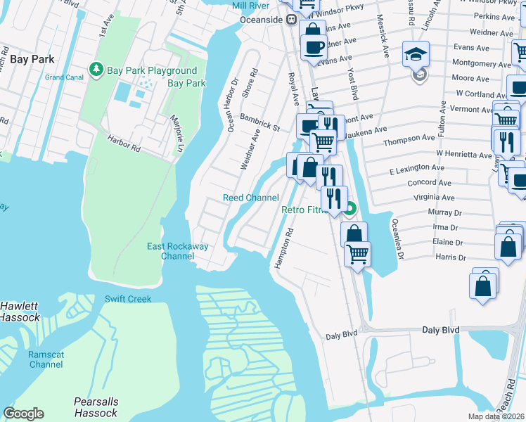 map of restaurants, bars, coffee shops, grocery stores, and more near 3482 Westminster Road in Oceanside