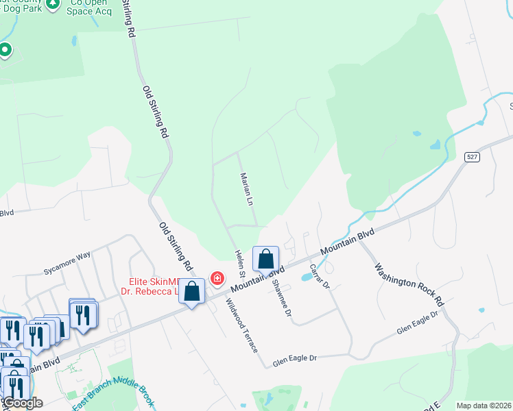 map of restaurants, bars, coffee shops, grocery stores, and more near 4 Marian Lane in Warren