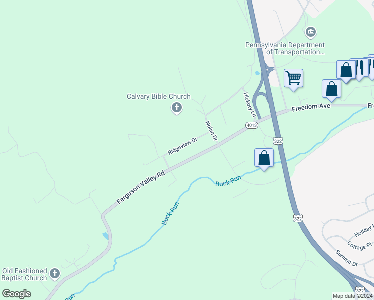 map of restaurants, bars, coffee shops, grocery stores, and more near 112 Ridgeview Drive in Lewistown