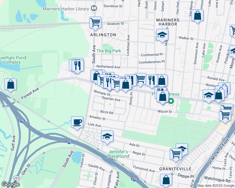 map of restaurants, bars, coffee shops, grocery stores, and more near 2220 Forest Avenue in Staten Island