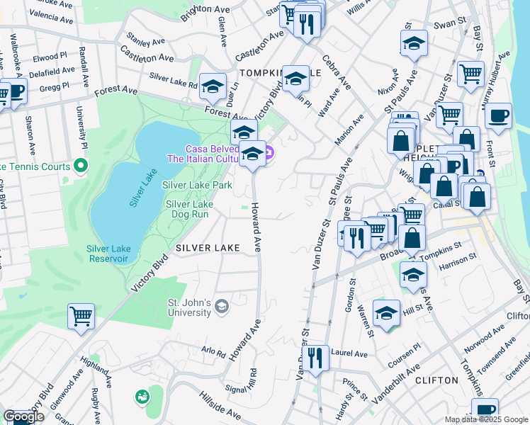 map of restaurants, bars, coffee shops, grocery stores, and more near 171 Howard Avenue in Staten Island