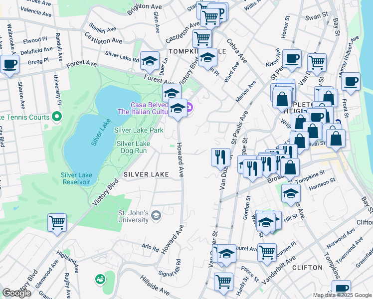 map of restaurants, bars, coffee shops, grocery stores, and more near 171 Howard Avenue in Staten Island