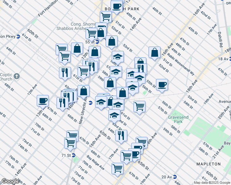 map of restaurants, bars, coffee shops, grocery stores, and more near 1519 60th Street in Brooklyn