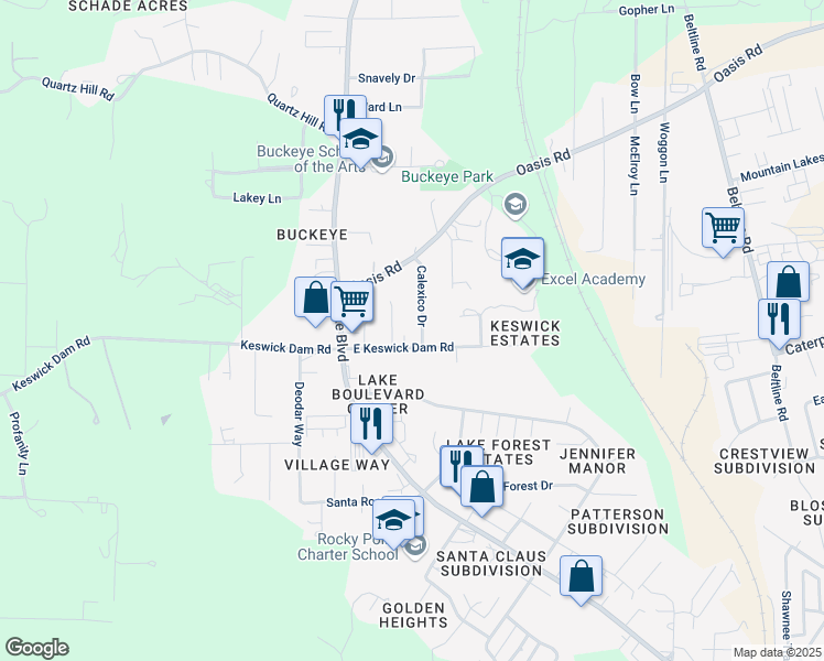 map of restaurants, bars, coffee shops, grocery stores, and more near 1415 Greenback Lane in Redding