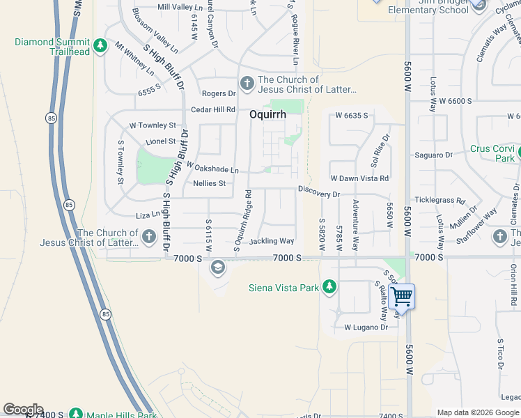 map of restaurants, bars, coffee shops, grocery stores, and more near 6874 Mineral Mount Drive in West Jordan