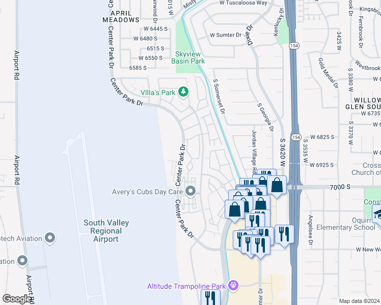 map of restaurants, bars, coffee shops, grocery stores, and more near 3946 Romney Park Drive in West Jordan