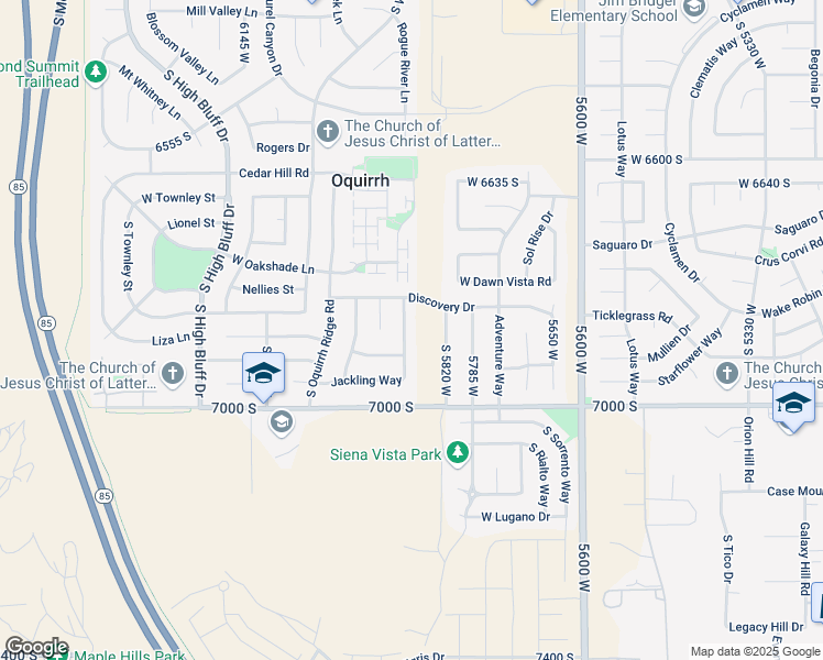 map of restaurants, bars, coffee shops, grocery stores, and more near 6877 Jackling Way in West Jordan