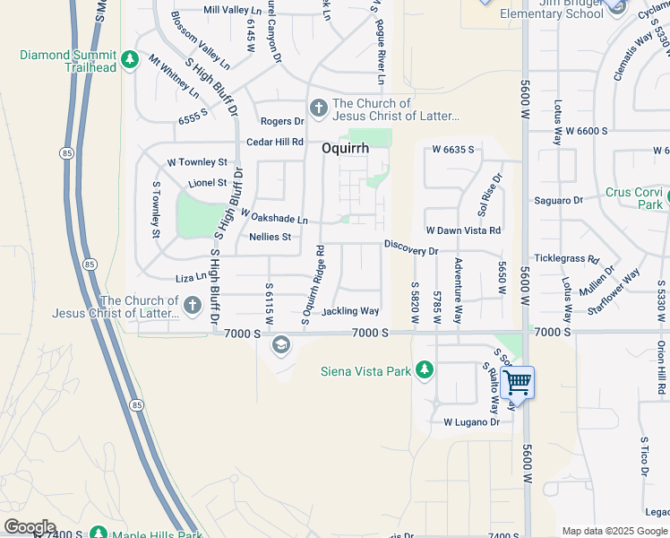 map of restaurants, bars, coffee shops, grocery stores, and more near 6874 Mineral Mount Drive in West Jordan