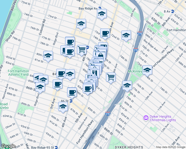 map of restaurants, bars, coffee shops, grocery stores, and more near 471 80th Street in Brooklyn