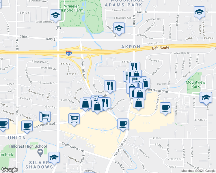map of restaurants, bars, coffee shops, grocery stores, and more near in Cottonwood Heights