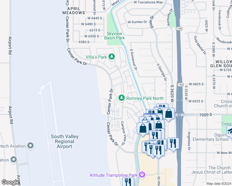 map of restaurants, bars, coffee shops, grocery stores, and more near 3959 Romney Park Drive in West Jordan