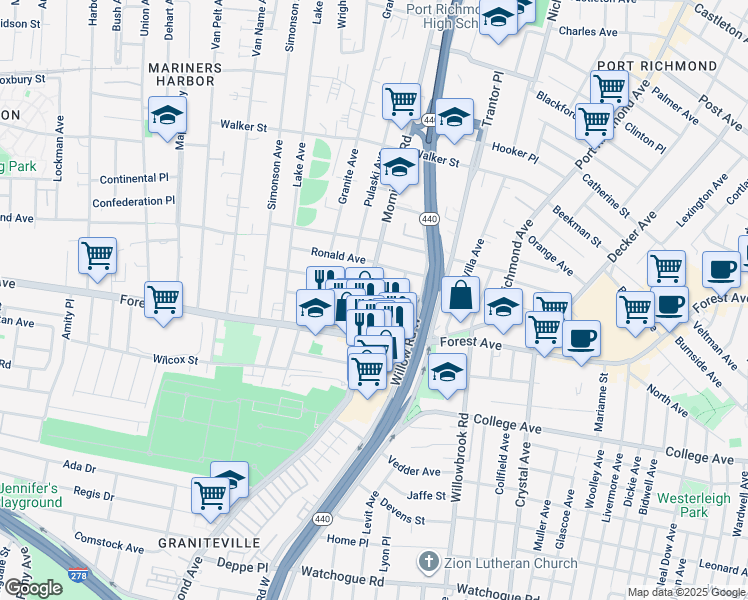 map of restaurants, bars, coffee shops, grocery stores, and more near 882 Richmond Avenue in Staten Island