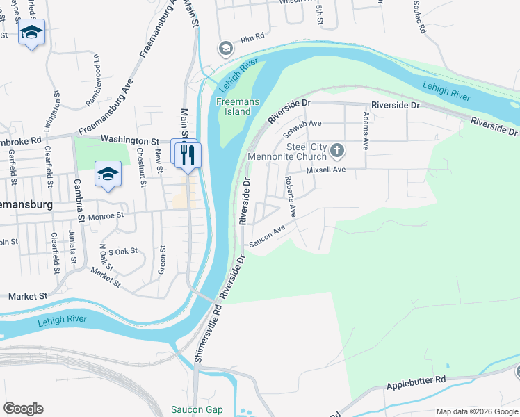 map of restaurants, bars, coffee shops, grocery stores, and more near 2090 Ivywood Avenue in Bethlehem