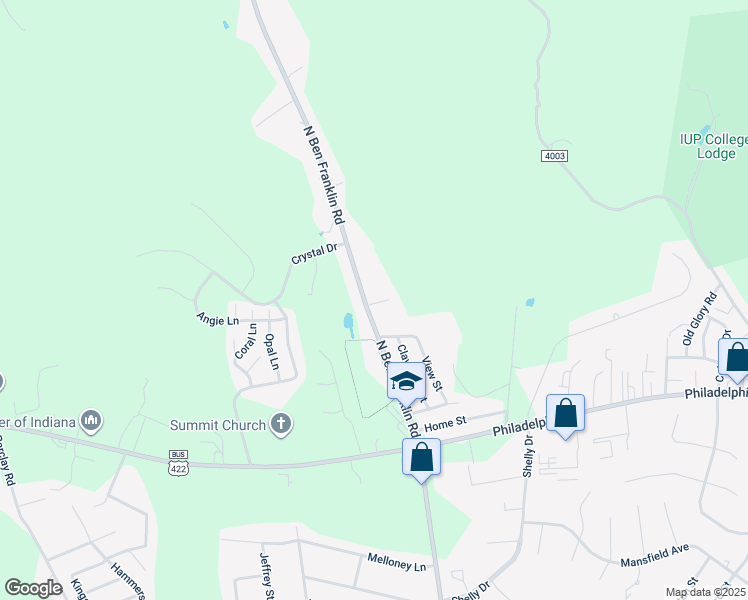 map of restaurants, bars, coffee shops, grocery stores, and more near 223 North Ben Franklin Road in Indiana