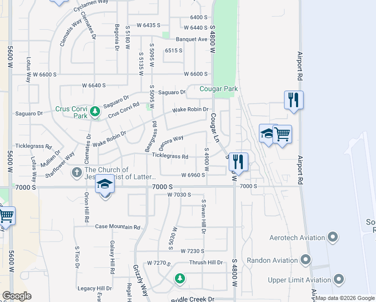map of restaurants, bars, coffee shops, grocery stores, and more near 6873 South 4975 West in West Jordan