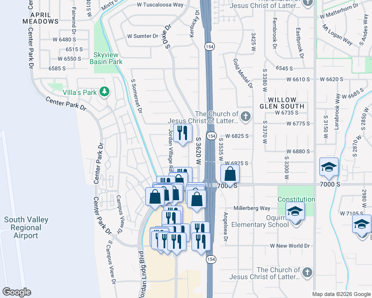 map of restaurants, bars, coffee shops, grocery stores, and more near 6907 South Georgia Drive in West Jordan