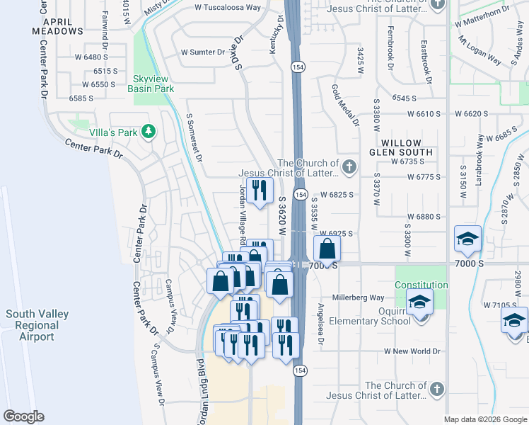 map of restaurants, bars, coffee shops, grocery stores, and more near 6907 South Georgia Drive in West Jordan