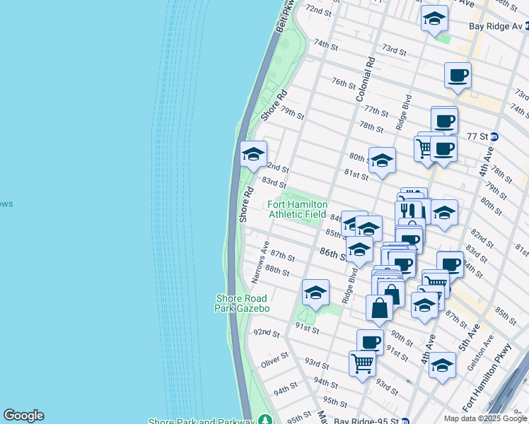 map of restaurants, bars, coffee shops, grocery stores, and more near 11 86th Street in Brooklyn