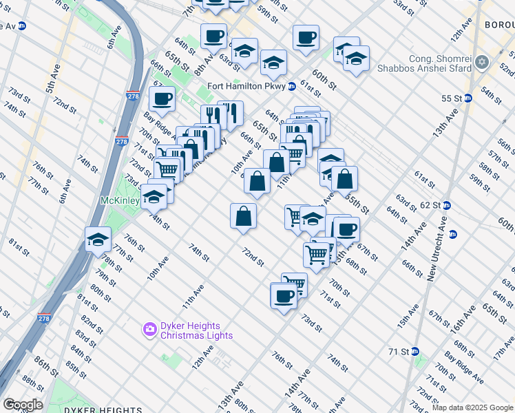 map of restaurants, bars, coffee shops, grocery stores, and more near 6913 11th Avenue in Brooklyn
