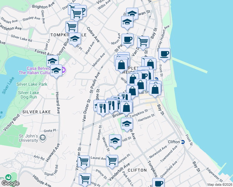 map of restaurants, bars, coffee shops, grocery stores, and more near 155 Boyd Street in Staten Island