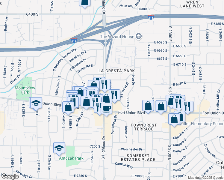 map of restaurants, bars, coffee shops, grocery stores, and more near 2050 East Kane Circle in Salt Lake City