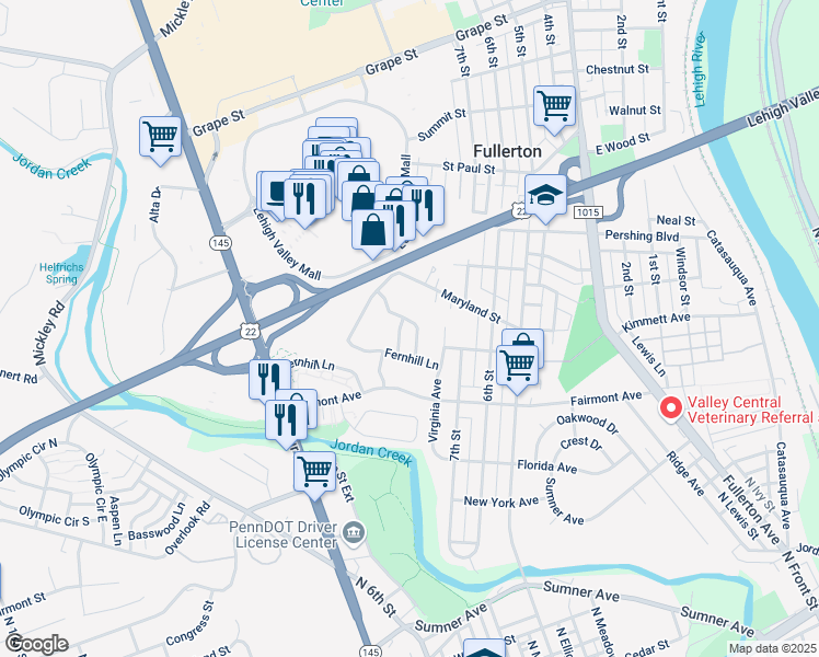 map of restaurants, bars, coffee shops, grocery stores, and more near 412 Carolina Avenue in Fullerton
