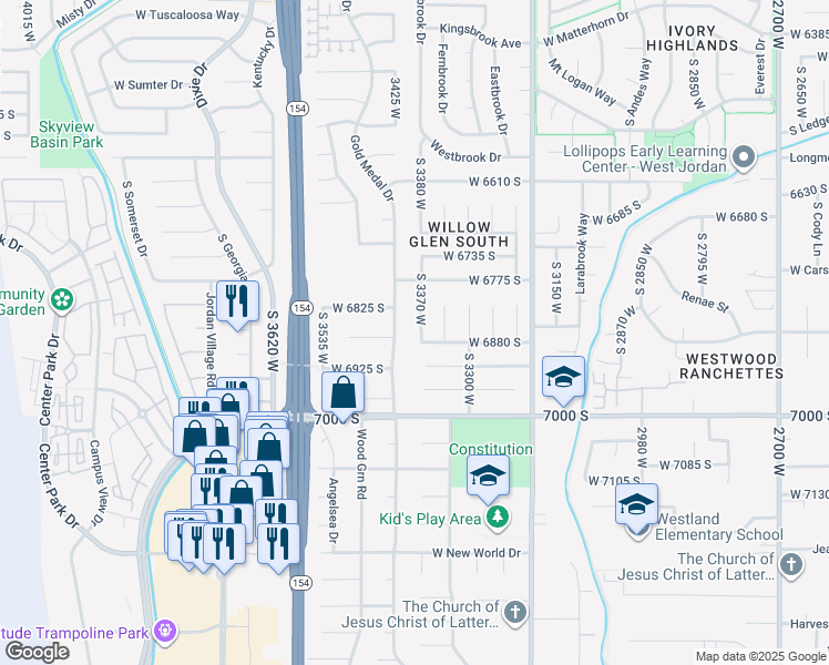 map of restaurants, bars, coffee shops, grocery stores, and more near 6864 South 3370 West in West Jordan