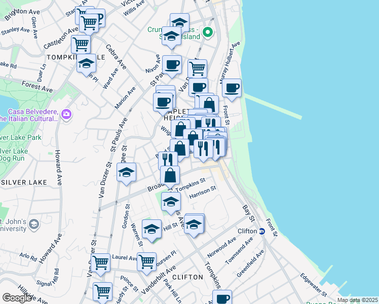 map of restaurants, bars, coffee shops, grocery stores, and more near in Staten Island